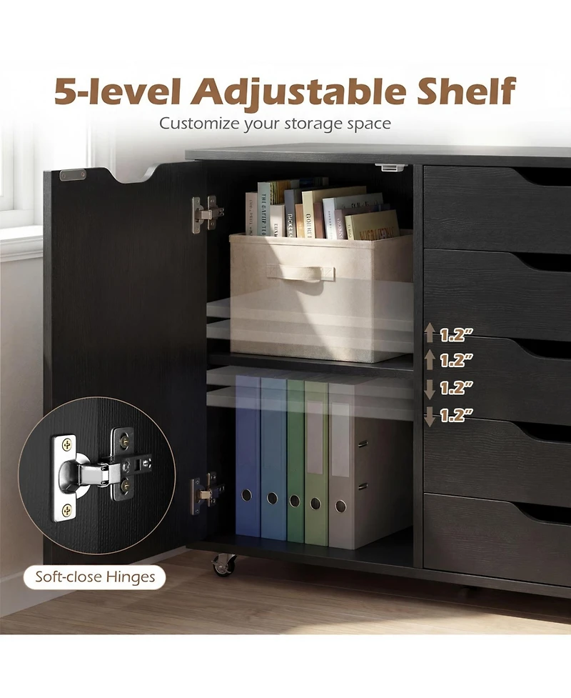 Slickblue 5-Drawer Storage Cart with Side Cabinet for Home or Office