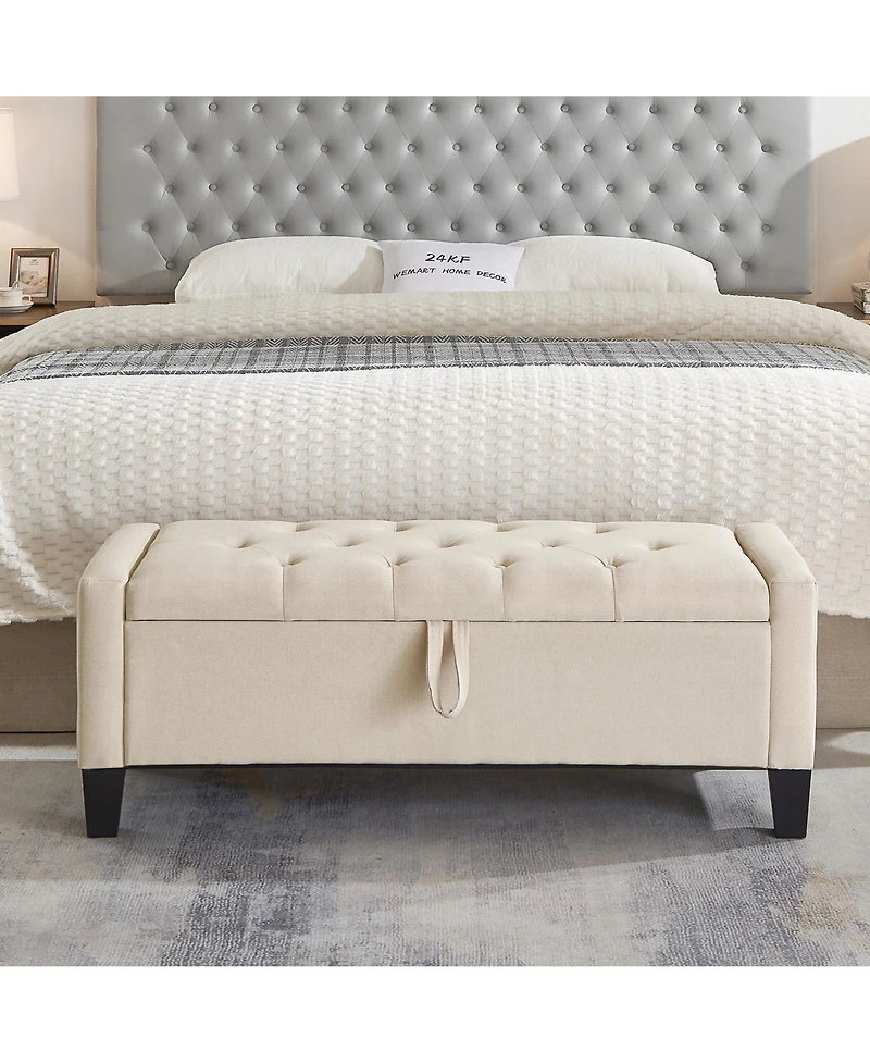 sumyeg Storage Ottoman Bench with Safety Hinge and Upholstered Seating for Bedroom or Entryway
