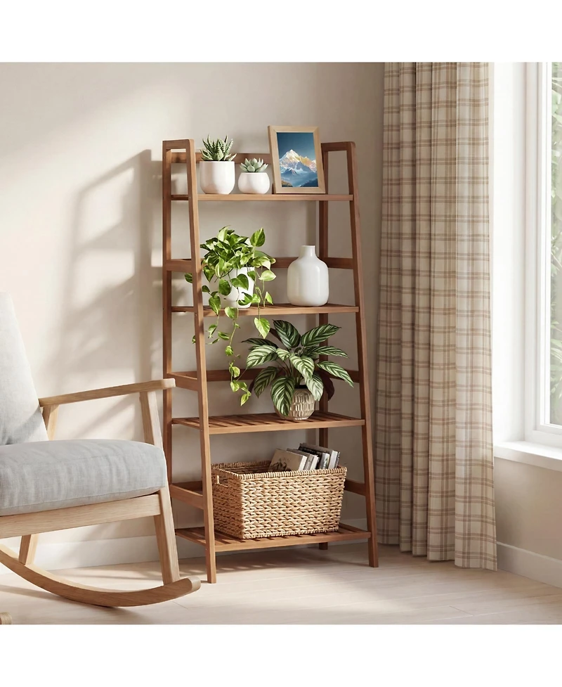 Gymax 4-Tier Bamboo Ladder Shelf Plant Display Stand Rack Bookshelf