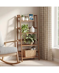 Gymax 4-Tier Bamboo Ladder Shelf Plant Display Stand Rack Bookshelf
