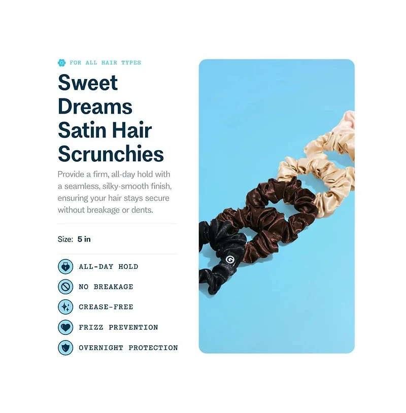 Gimme Beauty Medium Satin Scrunchies - Soft, No-Breakage Scrunchies - Perfect for Medium Hair and Bedtime Wear