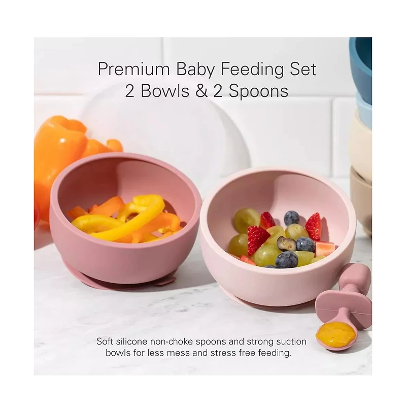 Sperric Silicone Baby Feeding Set, Suction Bowls with Lids and Spoons, Waterproof Baby Bibs, Stacking Teether Toys, Bpa Free Baby