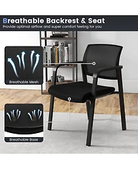 Gymax -Pack Office Conference Chair Set Mesh Guest Reception Stack Chairs with Caster Wheels