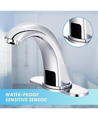 Midola Automatic Sensor Touchless Bathroom Sink Faucet with Deck Plate, Chrome Vanity Faucets, Hands Free Bathroom Water Tap
