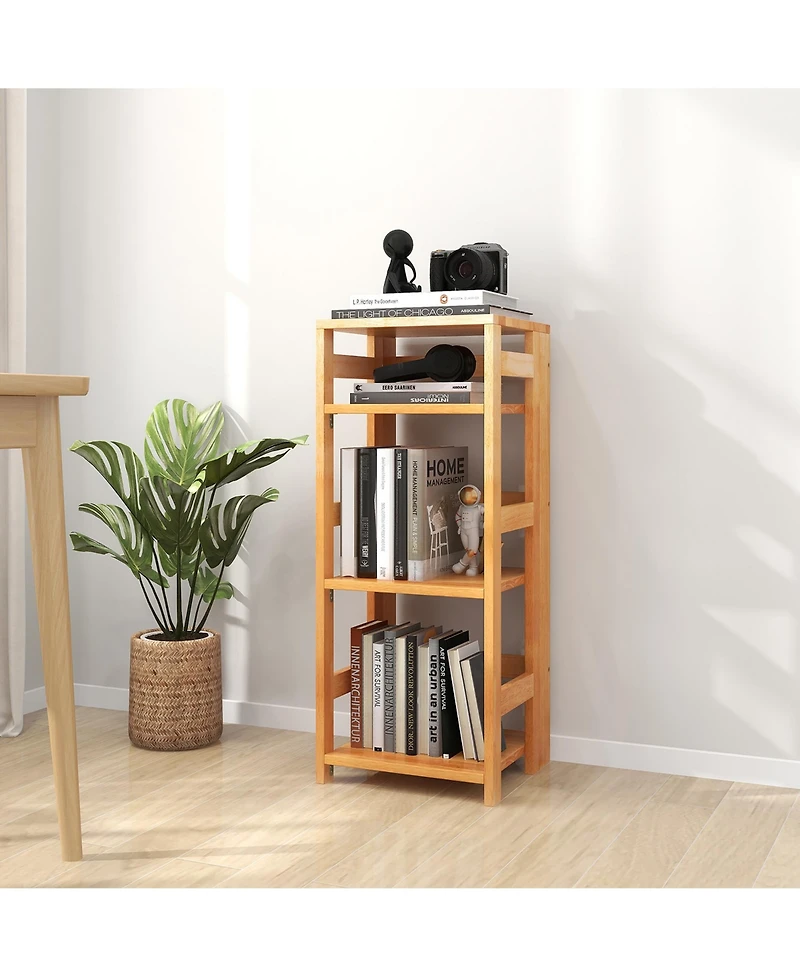 Gymax 2 Piece 4 Tier Bookshelf Floor Storage Shelf with Rubber Wood Frame Anti Toppling Kits