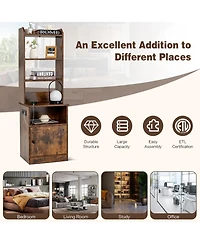 Gymax Nightstand Bedside End Side Table Bookshelf with Charging Station