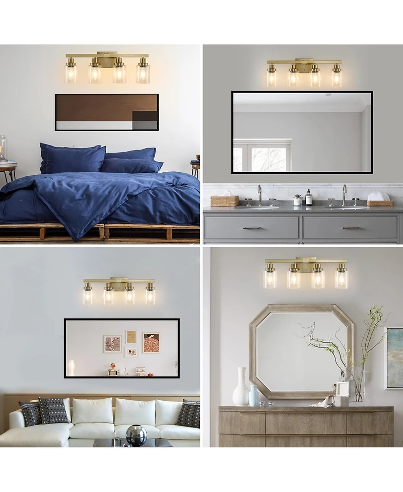 Midola 24" 4-Light Vanity Light with Clear Glass Shades, Modern Iron Metal Bathroom Wall Fixture for Mirror, Ideal for Bathroom and Dressing Table