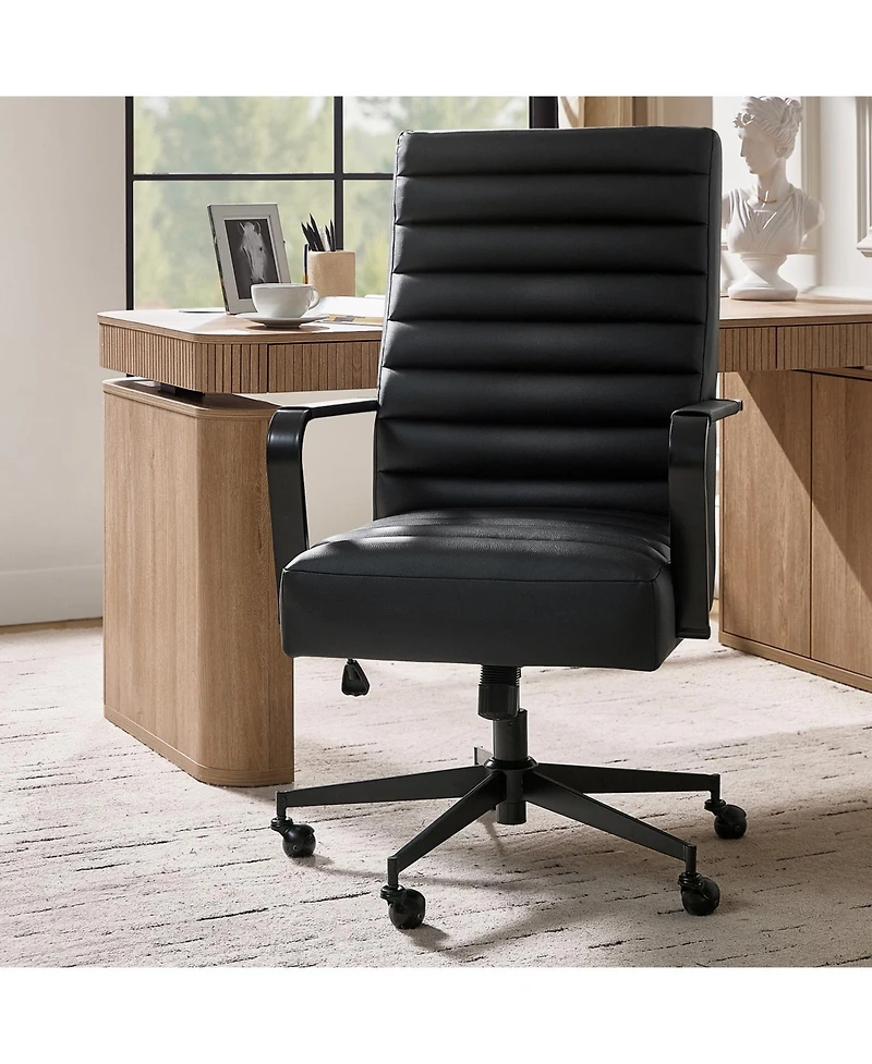 Hulala Home Anagrace Martha Modern Industrial Simple Assemble Faux Leather Swivel Tilting Office Chair with High Back