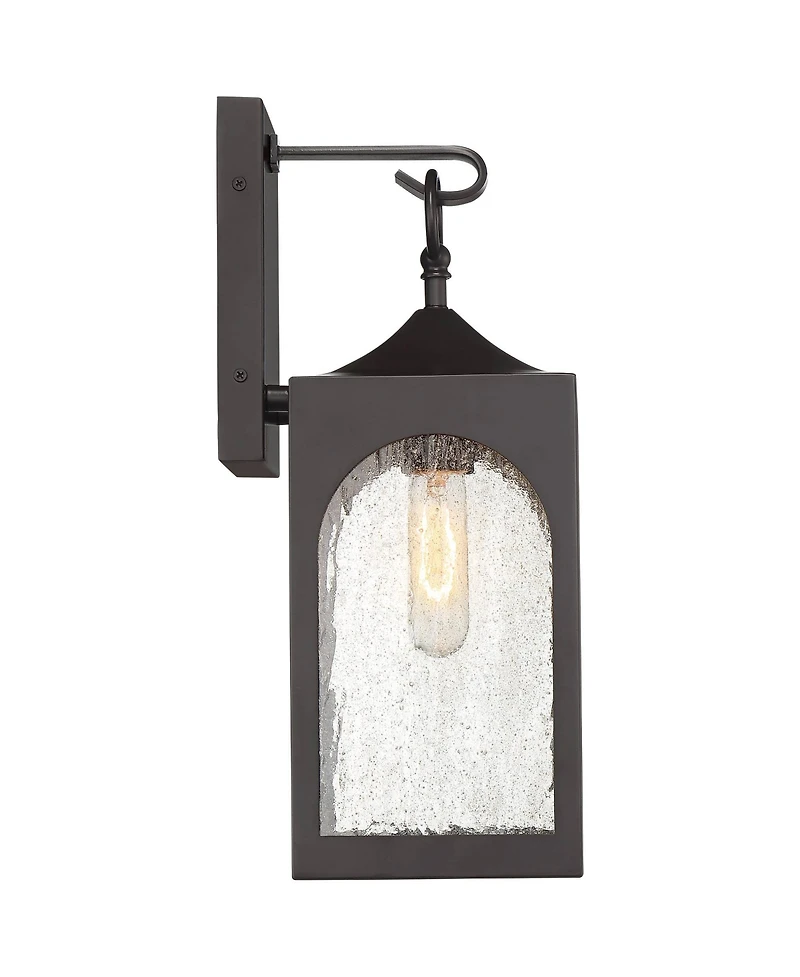 Possini Euro Design Tyne Modern Outdoor Wall Light Fixtures Set of 2 Metal 16 1/2inch Seedy Glass for Post Exterior Barn Deck House