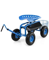 Garden Cart Rolling Work Seat for Planting w/E xtendable Handle