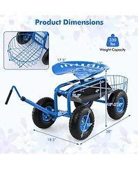 Garden Cart Rolling Work Seat for Planting w/E xtendable Handle