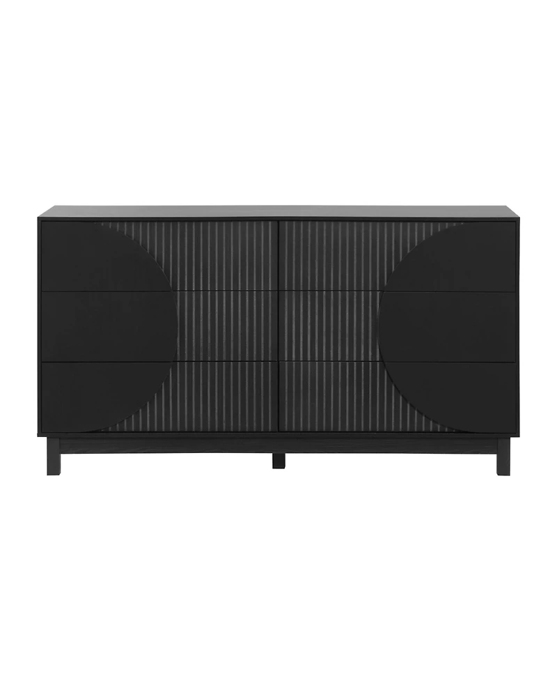 Clihome 60" W Modern 6-Drawer Fluted Dresser Chest