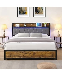 Lucky One Full Size Platform Bed Frame with Usb Outlets and Rgb Lights, 4 Storage Drawers, Heavy Duty Metal Slats, No Box Spring Needed