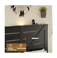 Lucky One Full Size Wood Platform Bed Frame with Heavy Duty Metal Frame, Industrial Style, Steel Slats, No Box Spring Needed