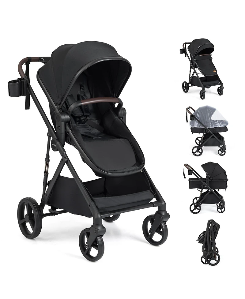 Gymax Baby 2 1 Stroller with Bassinet Mode Reversible Seat Adjustable Canopy