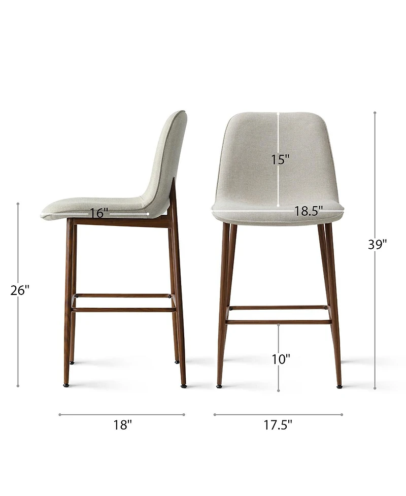 Maison Boucle Set of 6 Counter Height Stools with Back Seat, Metal Legs