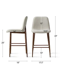 Maison Boucle Set of 6 Counter Height Stools with Back Seat, Metal Legs