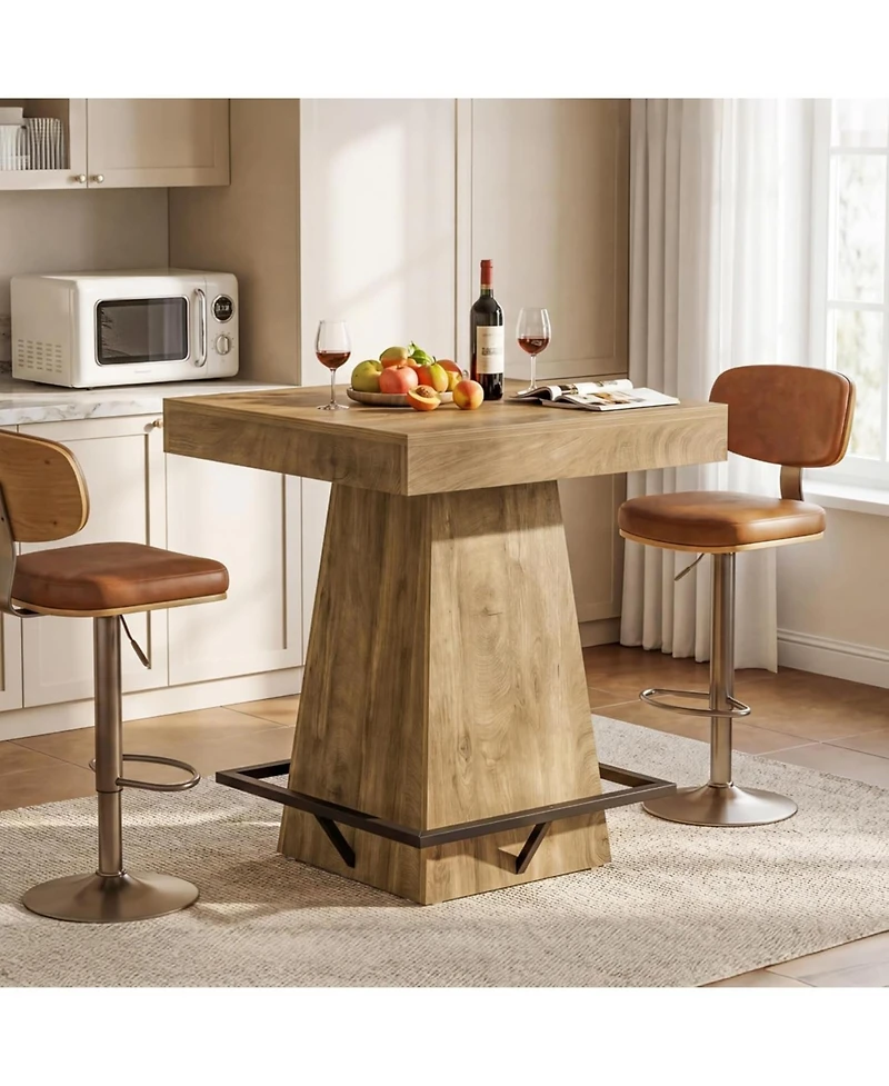 Tribesigns Square Bar Table, 37.4-Inch High Pub Table with Metal Footrest for Small Bars, Dining Room, Bistro, Kitchen