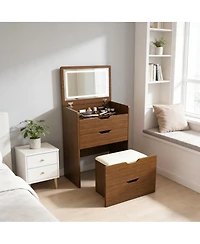 Streamdale Furniture 3-in-1 Vanity Desk with Flip Top Mirror Lighted Makeup Table and Stool