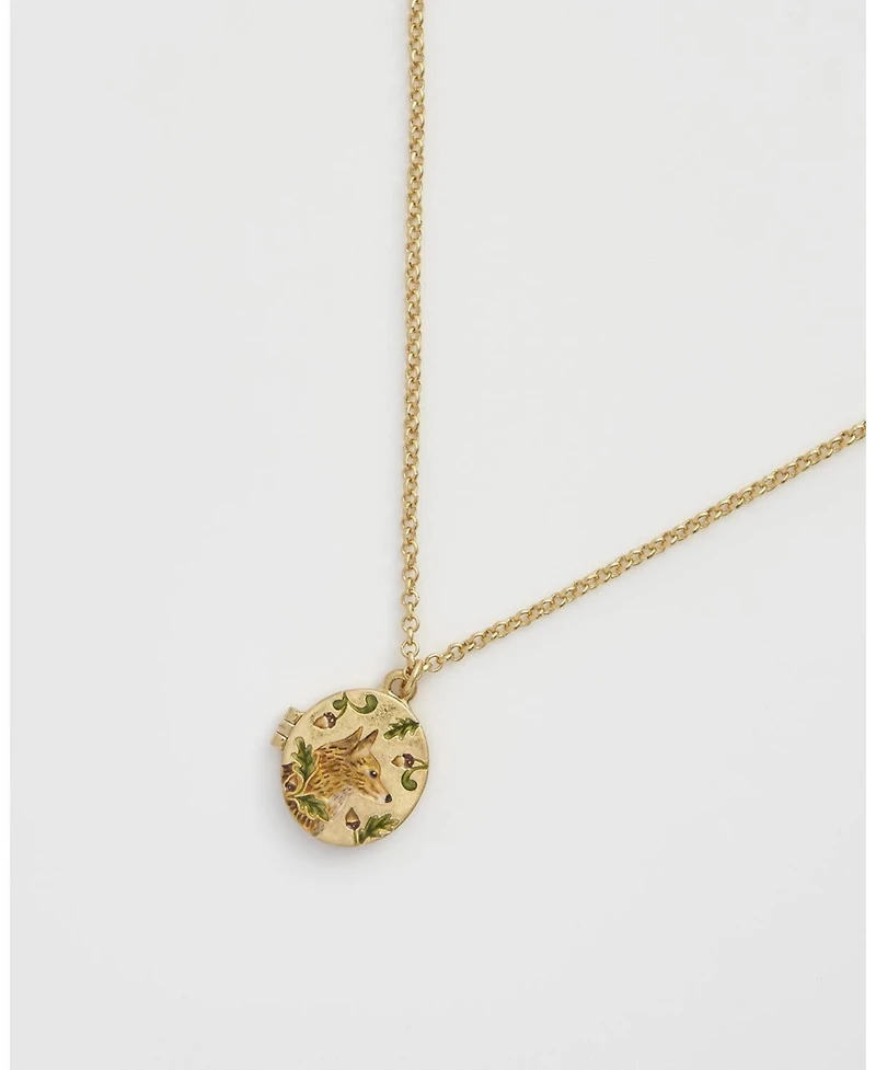 Fable England Fox and Acorn Oval Chain Locket Necklace