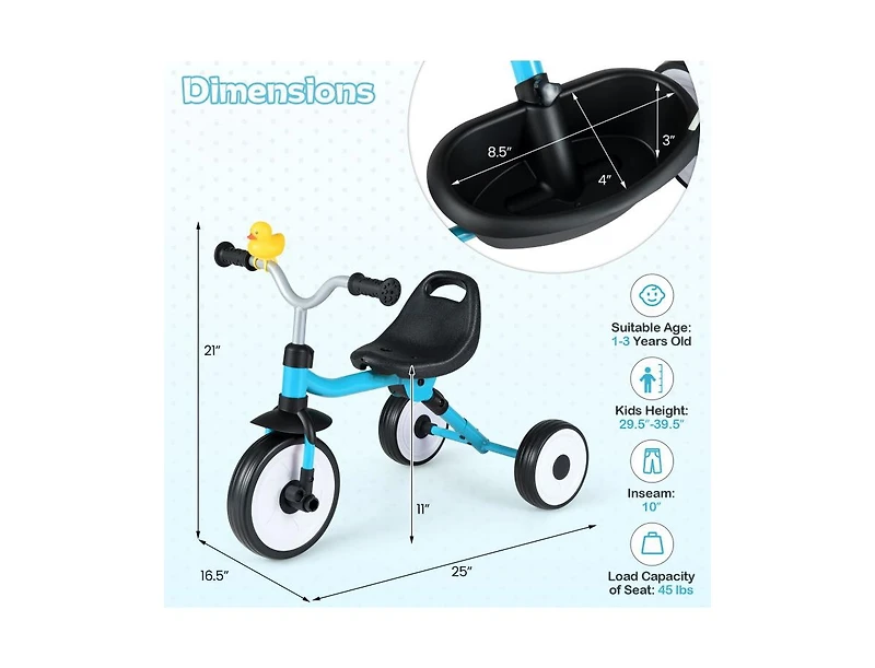 Slickblue Kids Tricycle with Adjustable Seat and Storage Basket