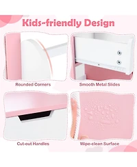 Slickblue Kids Vanity Set with Chair and Mirror Storage Shelves and Drawers