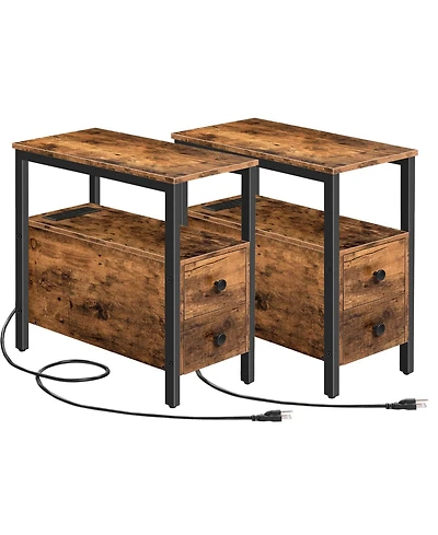 Slickblue Set of 2 Side Tables with Charging Station for Bedroom and Living Room
