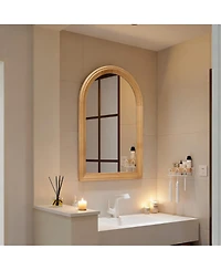 Laoties 24" x 35" Arched Wood Wall Mirror, Rustic Bathroom Vanity Mirror for Entryway, Bedroom and Living Room