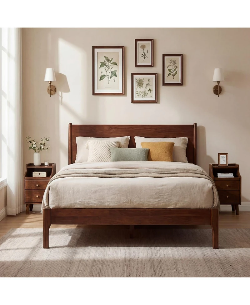 Slickblue Wood Nightstand with Drawers and Solid Wood Legs for Bedroom