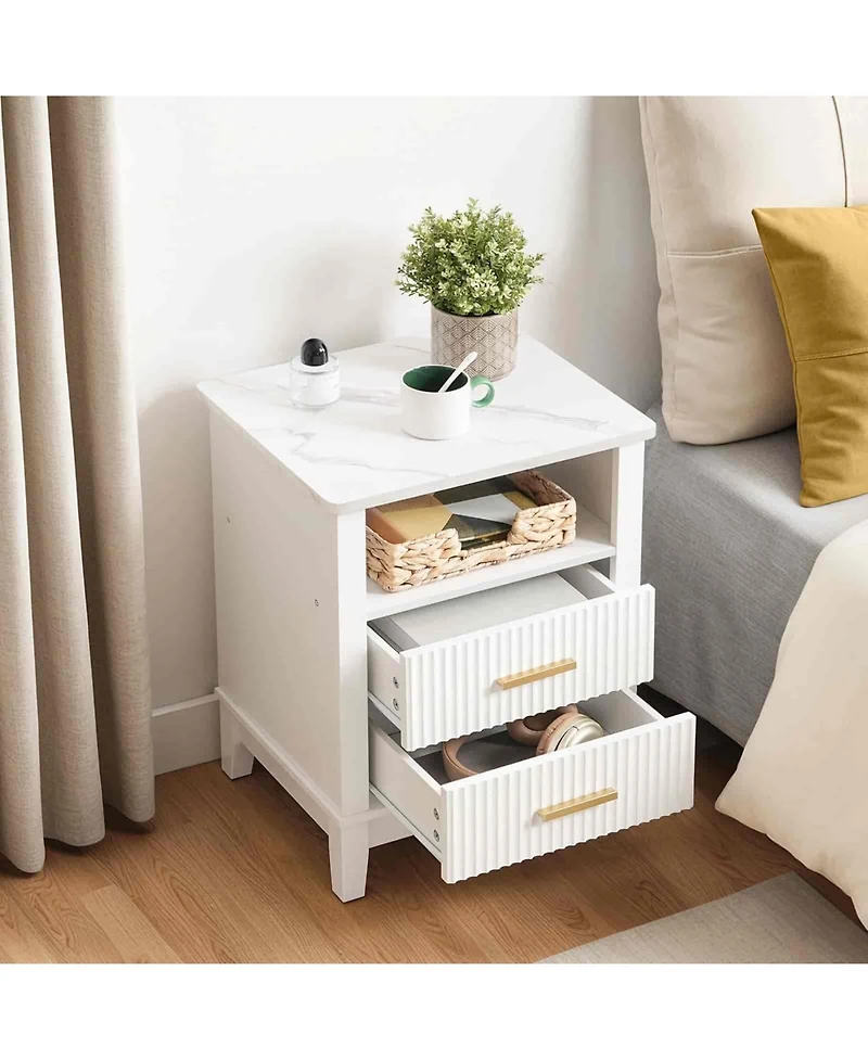 Slickblue Farmhouse 3-Drawer Side Table 23.6 Inch with Charging Station