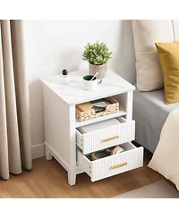 Slickblue Farmhouse 3-Drawer Side Table 23.6 Inch with Charging Station