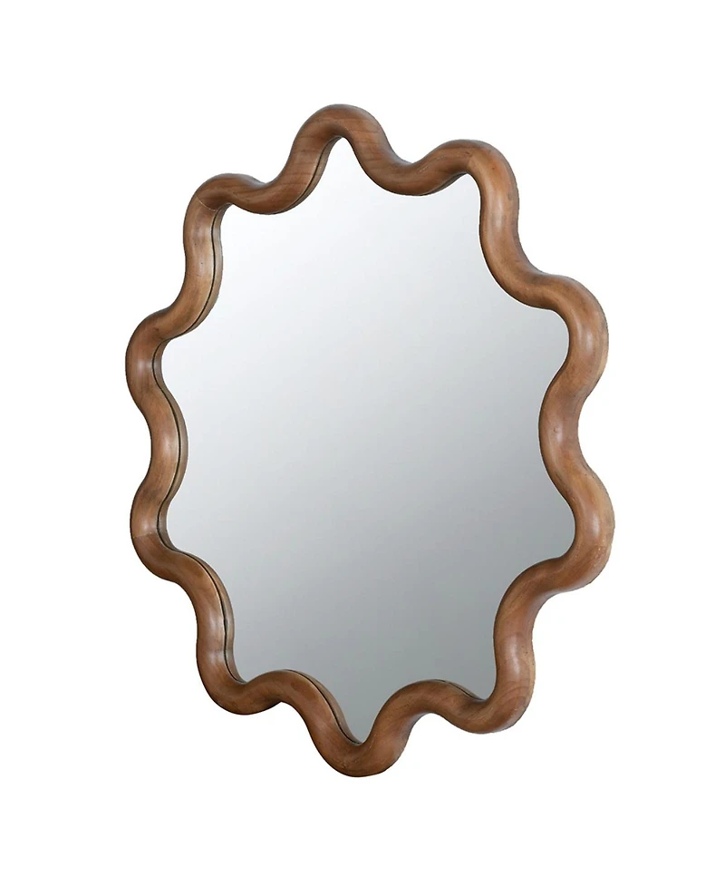Laoties 31" Decorative Wall Mirror, Gear-Shaped Pine Wood Accent Mirror for Living Room, Entryway and Bedroom