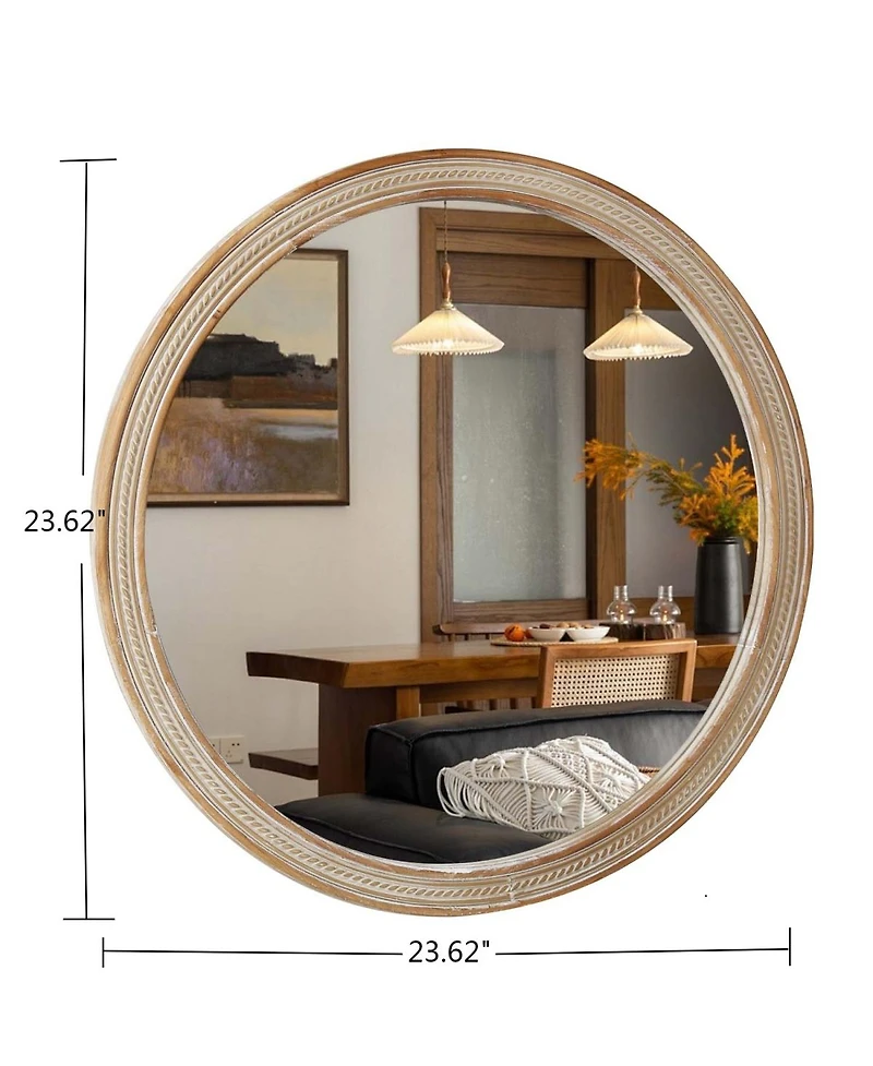 Laoties 23.6" Round Wall Mirror, Rustic Bathroom Vanity Mirror for Living Room, Bedroom and Entryway