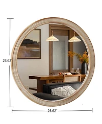 Laoties 23.6" Round Wall Mirror, Rustic Bathroom Vanity Mirror for Living Room, Bedroom and Entryway