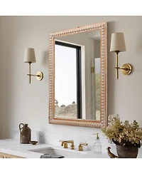 Laoties 22" x 30" Farmhouse Beaded Wood Wall Mirror, Rustic Rectangular Vanity Mirror for Bathroom and Entryway