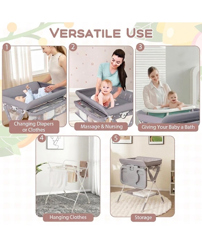 Gouun Baby Portable Foldable Diaper Changing Station with 3-Level Adjustable Height