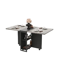 homfan Folding Drop Leaf Dining Table Set Expandable Table with 2 Storage Racks and 6 Wheels, Modern Industrial Seats 4-6
