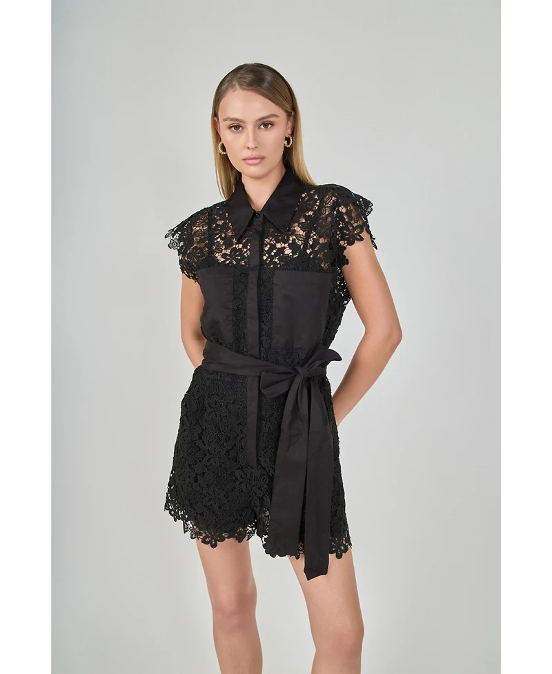 endless rose Women's lace tie waist romper