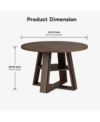 homfan 43.3 Inch Round Dining Table for 2 to 4, Pedestal Base with Storage Shelf, Space Saving for Apartment, Table Only
