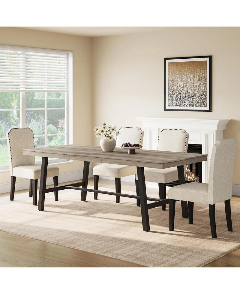homfan 78.7 Inch Industrial Dining Table for 6 to 8, Rustic Pear Metal Frame Kitchen Table