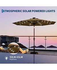 homfan 9Feet Solar Led Patio Umbrella, Outdoor Market Umbrella With 8 Durable Ribs, 30degree(s) Dual Tilt & Easy Crank, Perfect For Garden, Balcony
