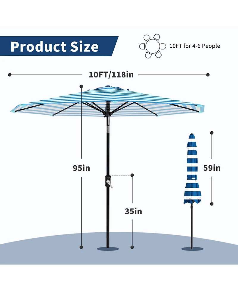 homfan Outdoor Patio Umbrella - Uv Resistant, 8 Strong Ribs, Crank Lift, Tilt Function Garden, Pool, Deck And