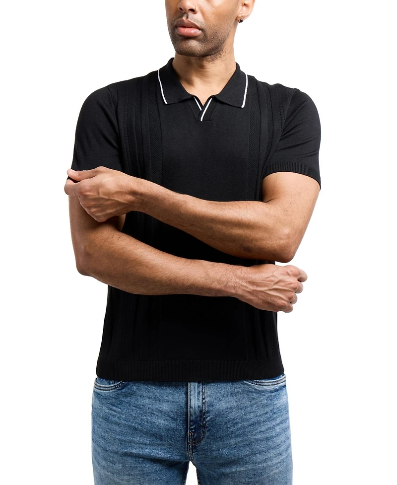 Xray Men's Johnny Collar Textured Stripe Sweater Polo