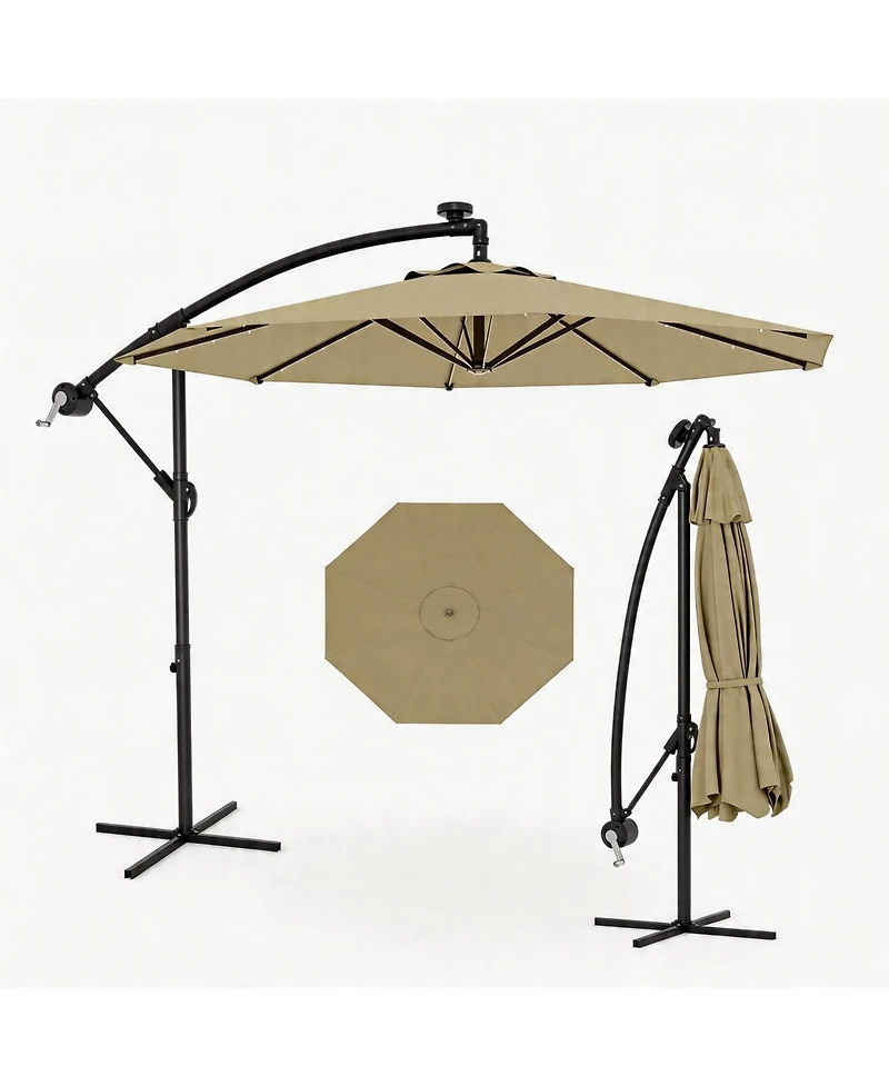 homfan 10Feet Offset Cantilever Umbrella, Waterproof Uv-Resistant, Adjustable Tilt, Steel Frame and Cross Base for Deck, Pool, Backyard