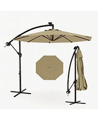 homfan 10Feet Offset Cantilever Umbrella, Waterproof Uv-Resistant, Adjustable Tilt, Steel Frame and Cross Base for Deck, Pool, Backyard