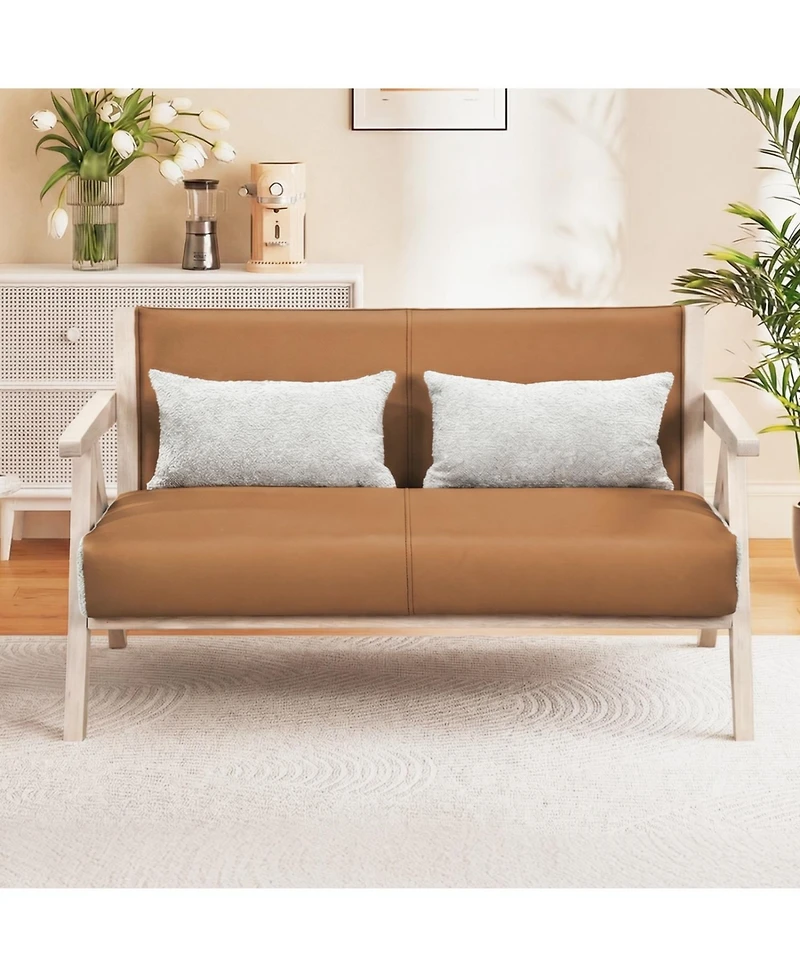 Slickblue Modern Loveseat Sofa for Small Rooms with Cushioned Seat and Wood Frame