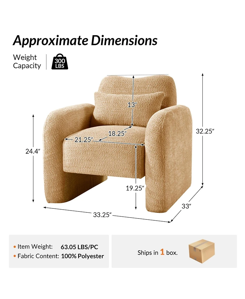 Hulala Home Blason Modern Upholstered Armchair with Lumbar Support Pillow