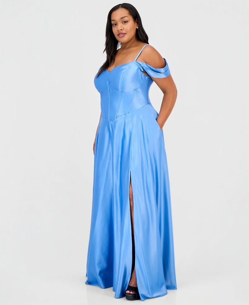 B Darlin Trendy Plus Sweetheart-Neck Satin Gown