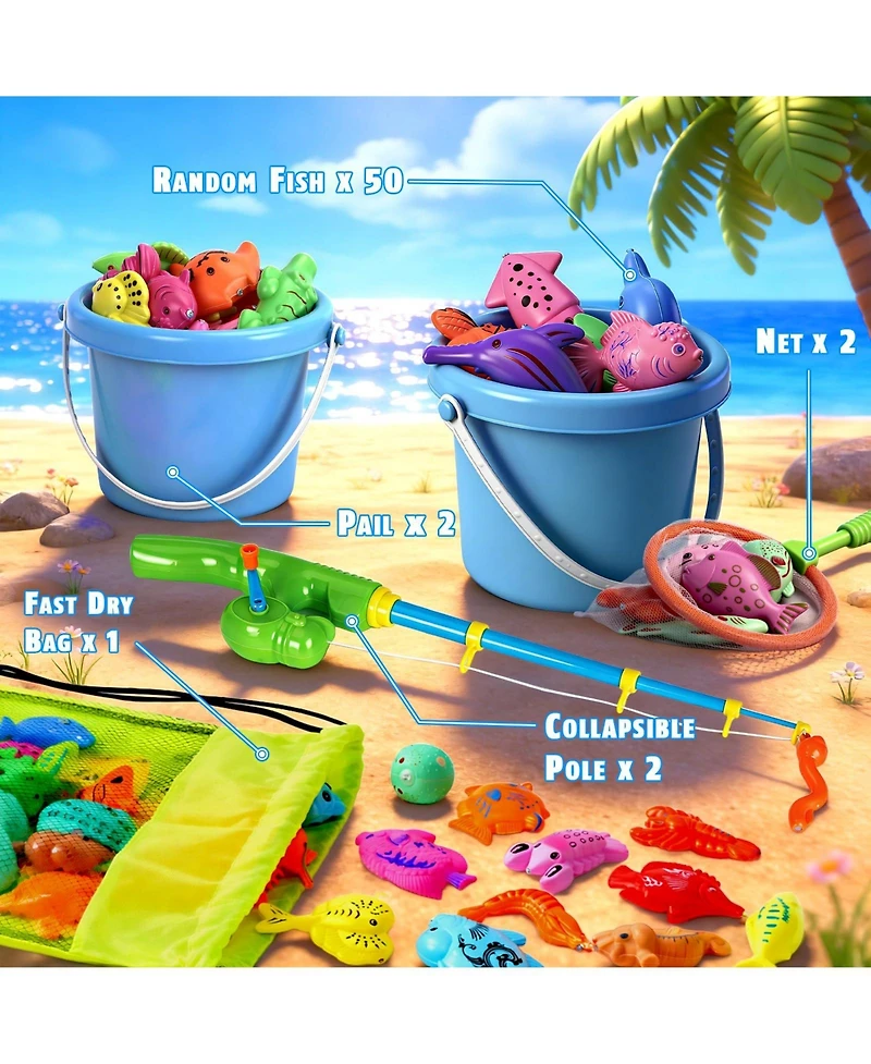 Gnuadz 50 Fishes Fishing Game Set Water Table Bath Toy Kids Gift