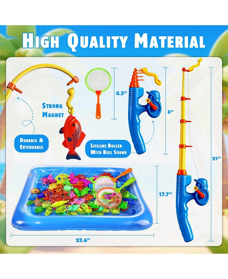 Gnuadz 35 Fishes Fishing Game Set Water Table Bath Toy Kids Outdoor Floating Fish Pole Rod Net Gift